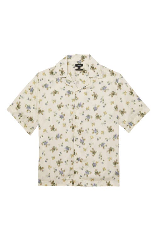 Reiss Off White Abstract-floral Print Cuban-collar Shirt In Neutral