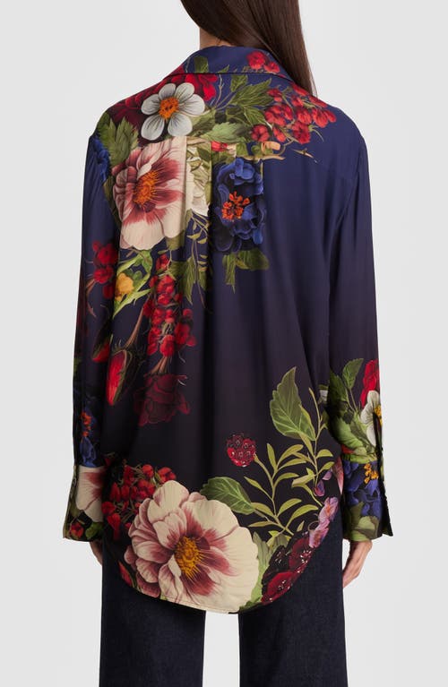Alice And Olivia Magic Garden Gradient Finely Oversized Long-sleeve Shirt In Black