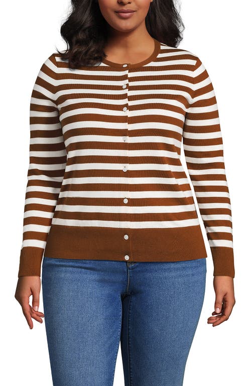 Lands' End Fine Gauge Cotton Cardigan Sweater In Brown