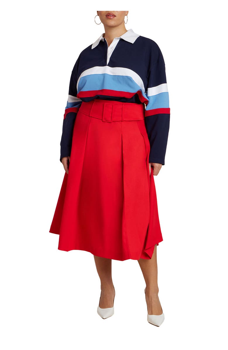 ELOQUII Pleated Belted Midi Skirt, Main, color, Red