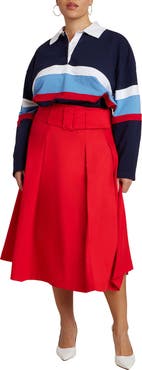 ELOQUII Pleated Belted Midi Skirt