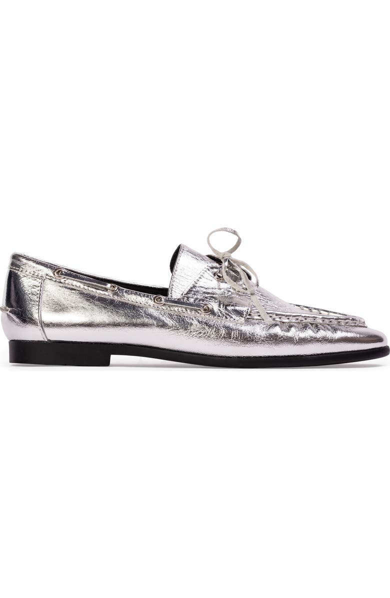 BLACK SUEDE STUDIO Davy Boat Shoe, Alternate, color, Silver Crinkle