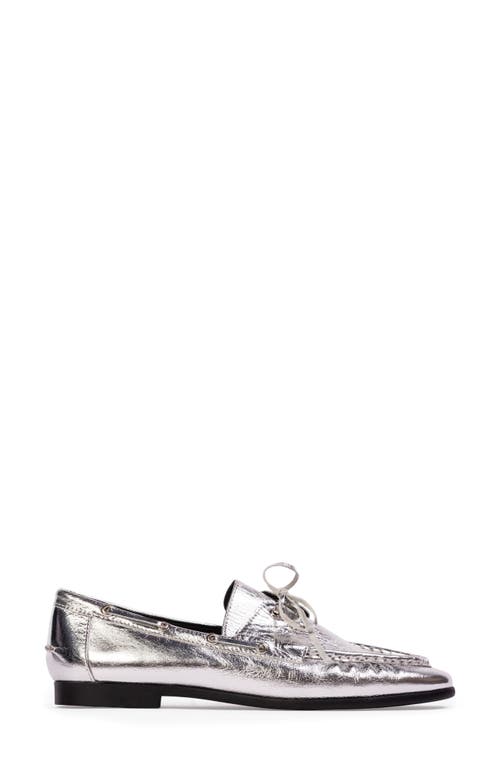 Black Suede Studio Davy Boat Shoe In Silver Crinkle