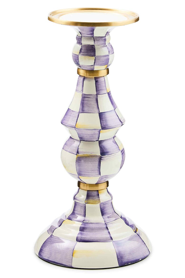 Violet Check Large Pillar Candleholder, Main, color, VIOLET