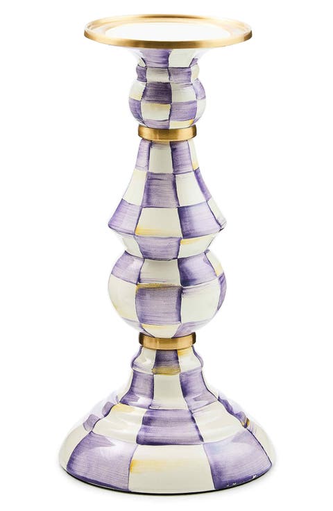 Violet Check Large Pillar Candleholder