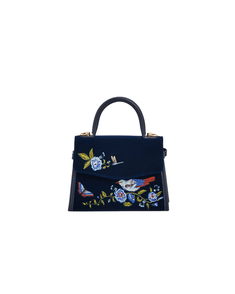 Eliza Nightingale Embroidered Velvet Top Handle Purse