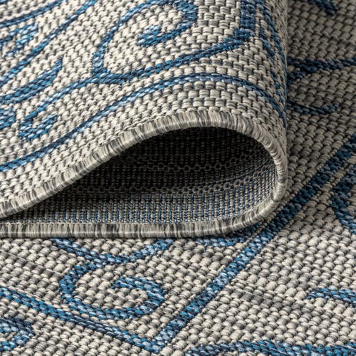 Jonathan Y Charleston Vintage Filigree Textured Weave Indoor/outdoor Round Area Rug In Gray/navy