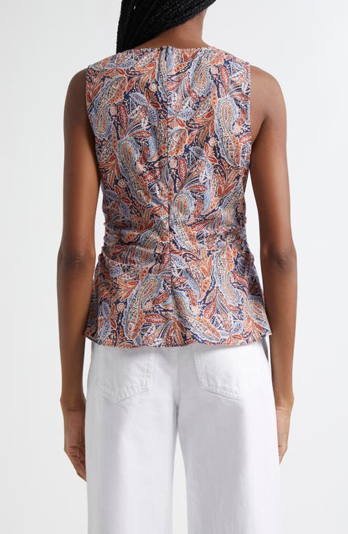 Veronica Beard Aiden Paisley Print Center Ruched Top In Navy Multi