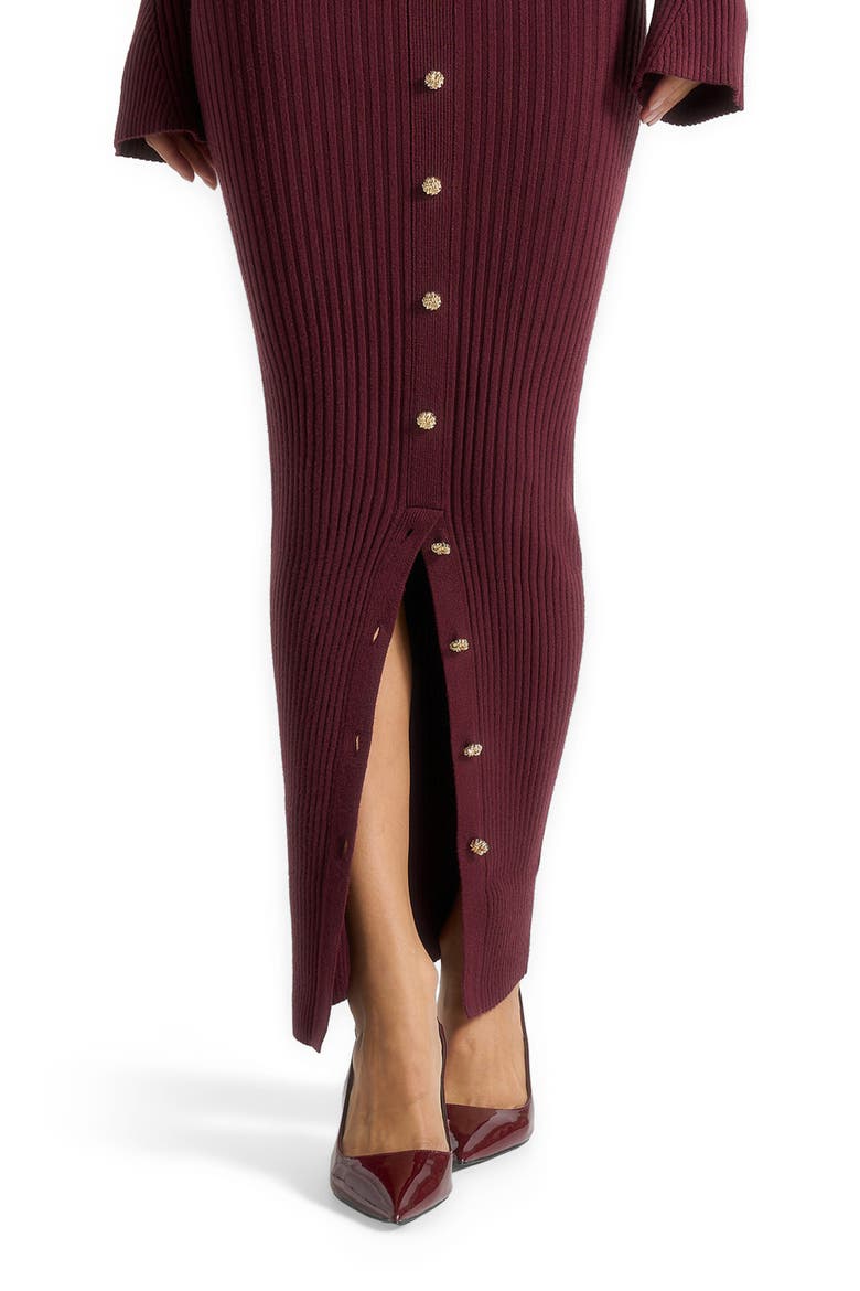 Assia Long Sleeve Knitted Midaxi Dress With Belt, Alternate, color, Wine Red