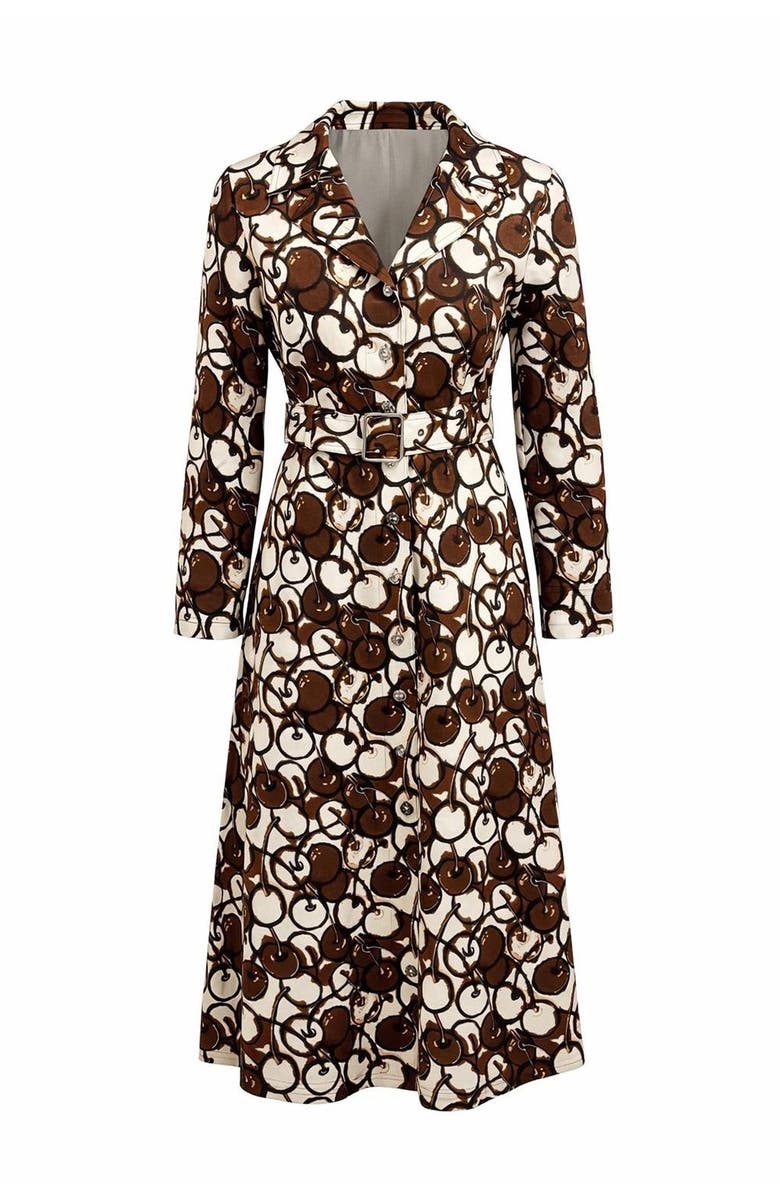 Exquise Long Sleeve Fitted Button-Front Maxi Dress, Alternate, color, Brown-Beige
