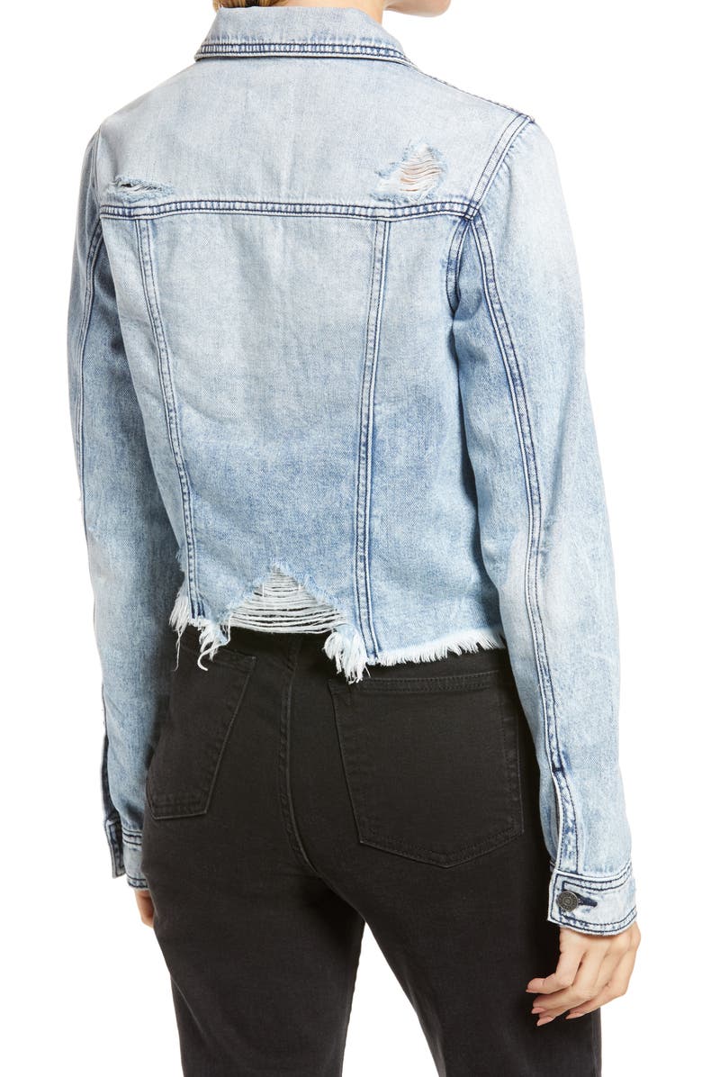 HIDDEN JEANS Frayed Hem Crop Denim Jacket, Alternate, color, 
