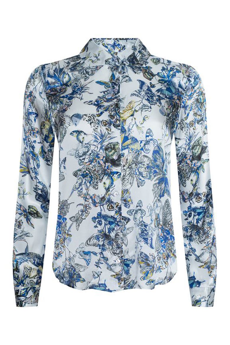 Tyler Butterfly Print Silk Button-Up Shirt, Alternate, color, MULTI BLUE