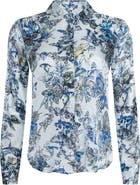 L'AGENCE Tyler Butterfly Print Silk Button-Up Shirt