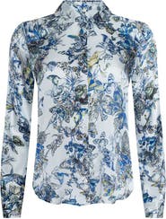 L'AGENCE Tyler Butterfly Print Silk Button-Up Shirt