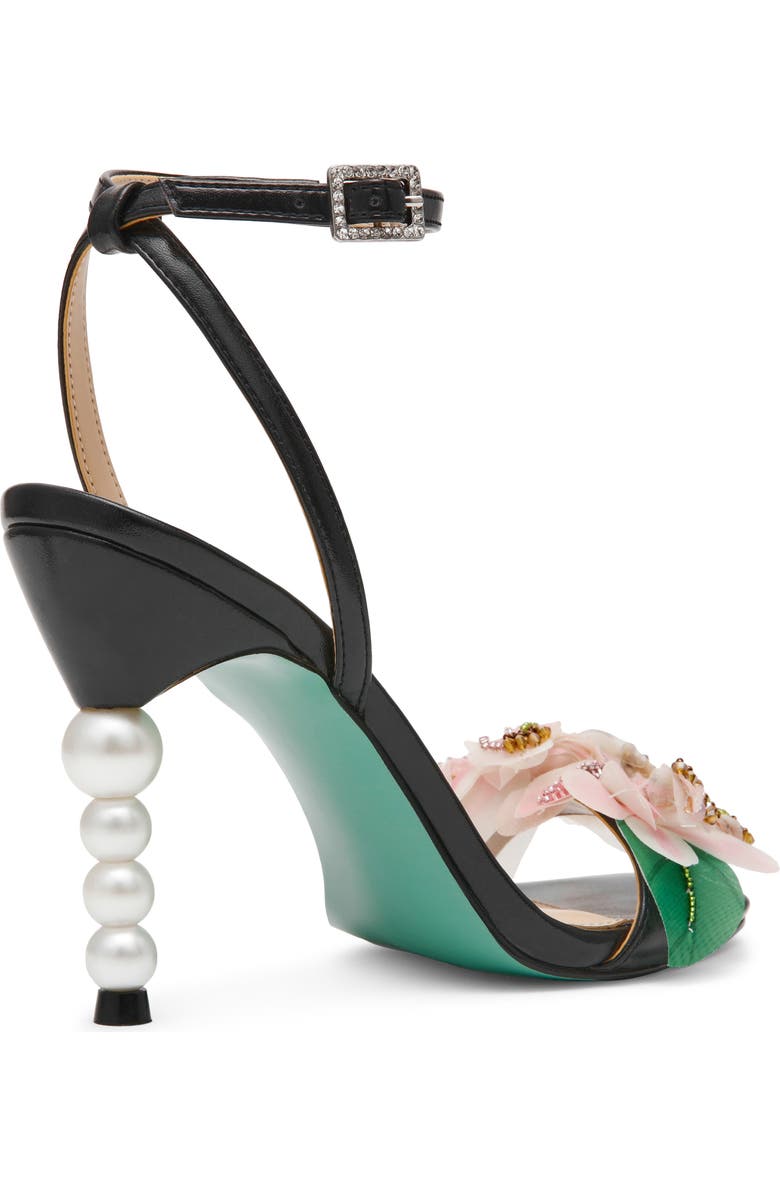 Betsey Johnson Kasie Beade Flower Ankle Strap Sandal, Alternate, color, Black