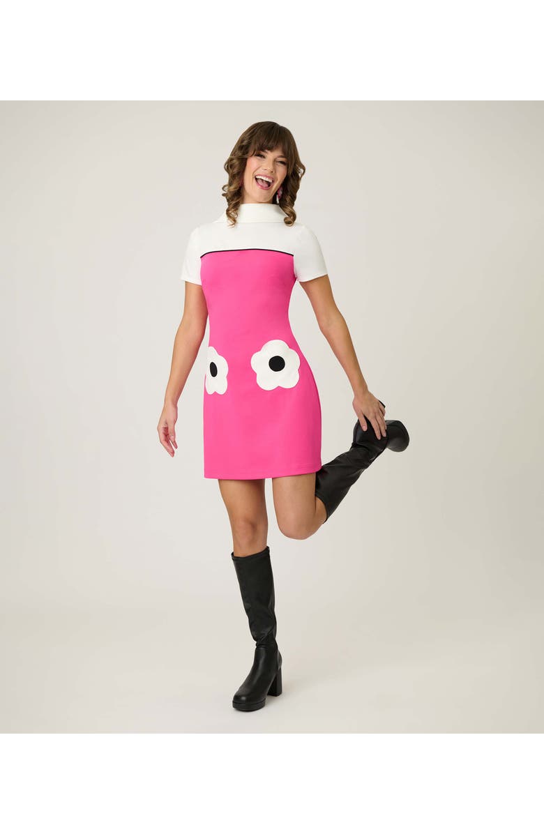 Smak Parlour Mock Neck Patch Pocket Shift Dress, Alternate, color, Hot Pink Colorblock