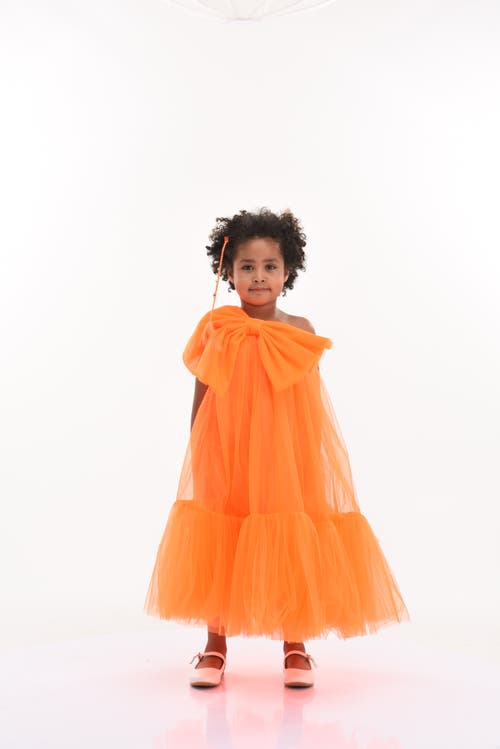 Tulleen Maggi Oversize-bow Tulle Dress In Neon Orange
