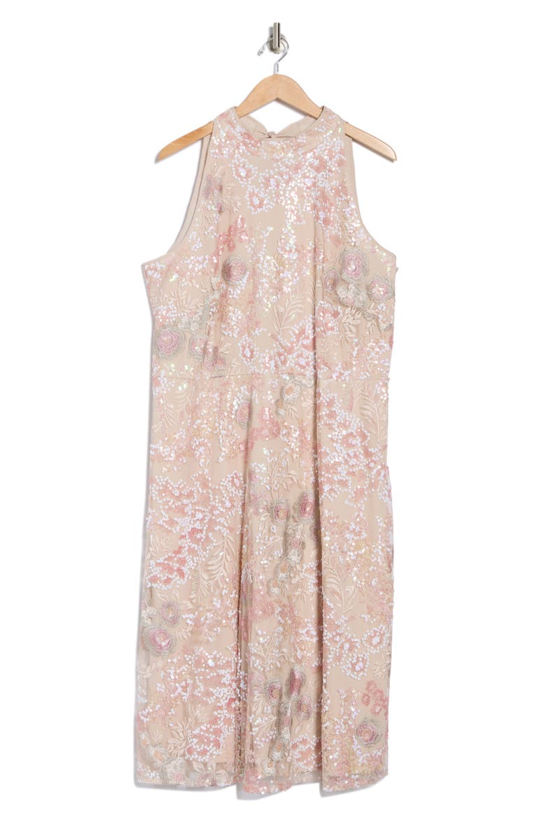 Sequin Embroidered Sleeveless Cocktail Dress, Alternate, color, CHAMP