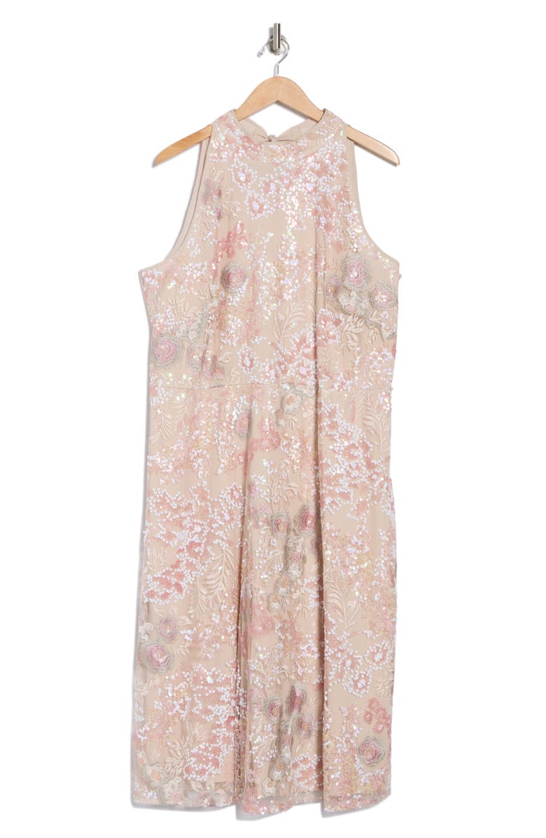 Marina Sequin Embroidered Sleeveless Cocktail Dress, Alternate, color, Champ