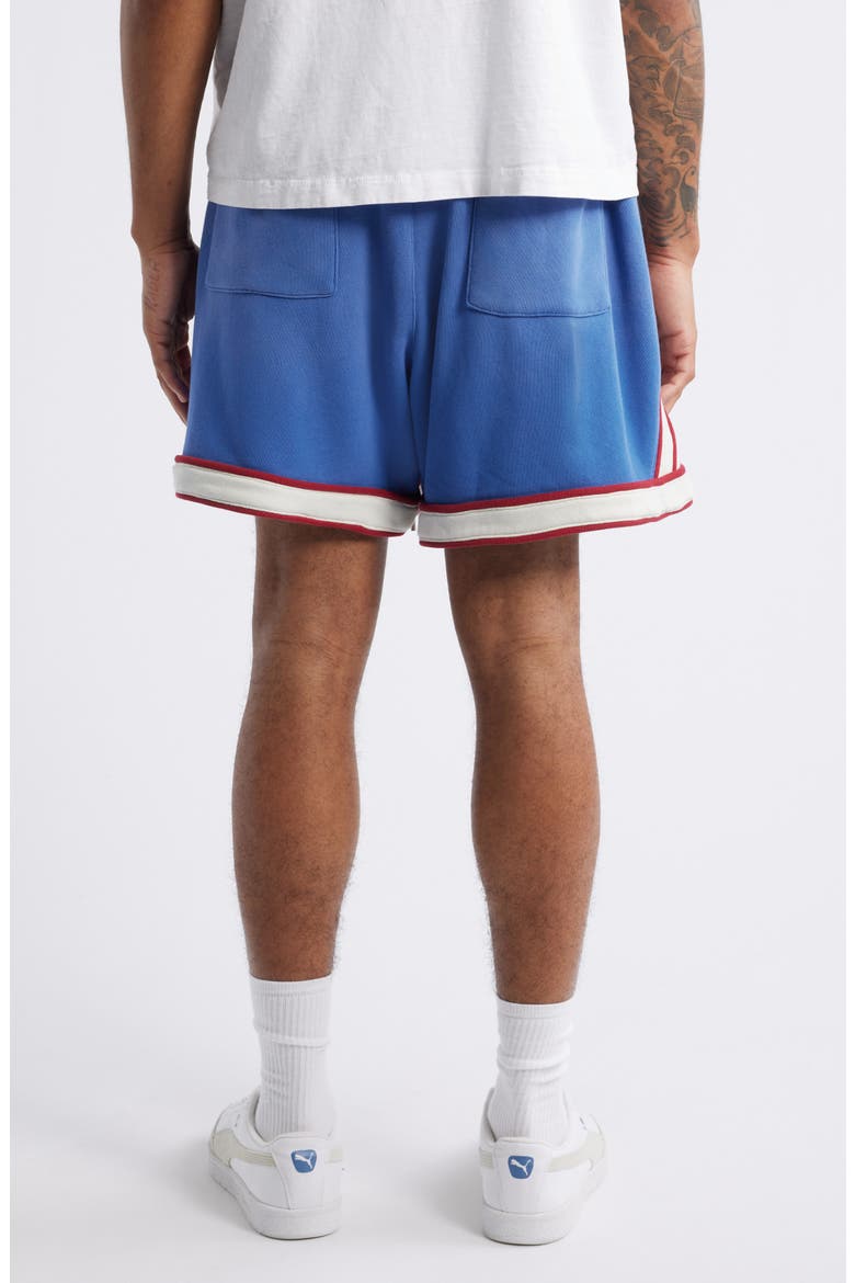 Warm Up Tie Waist Shorts, Alternate, color, BLUE/ CREAM
