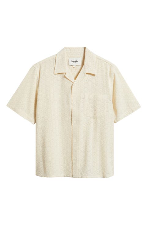 Floral Eyelet Regular Fit Button-Up Shirt