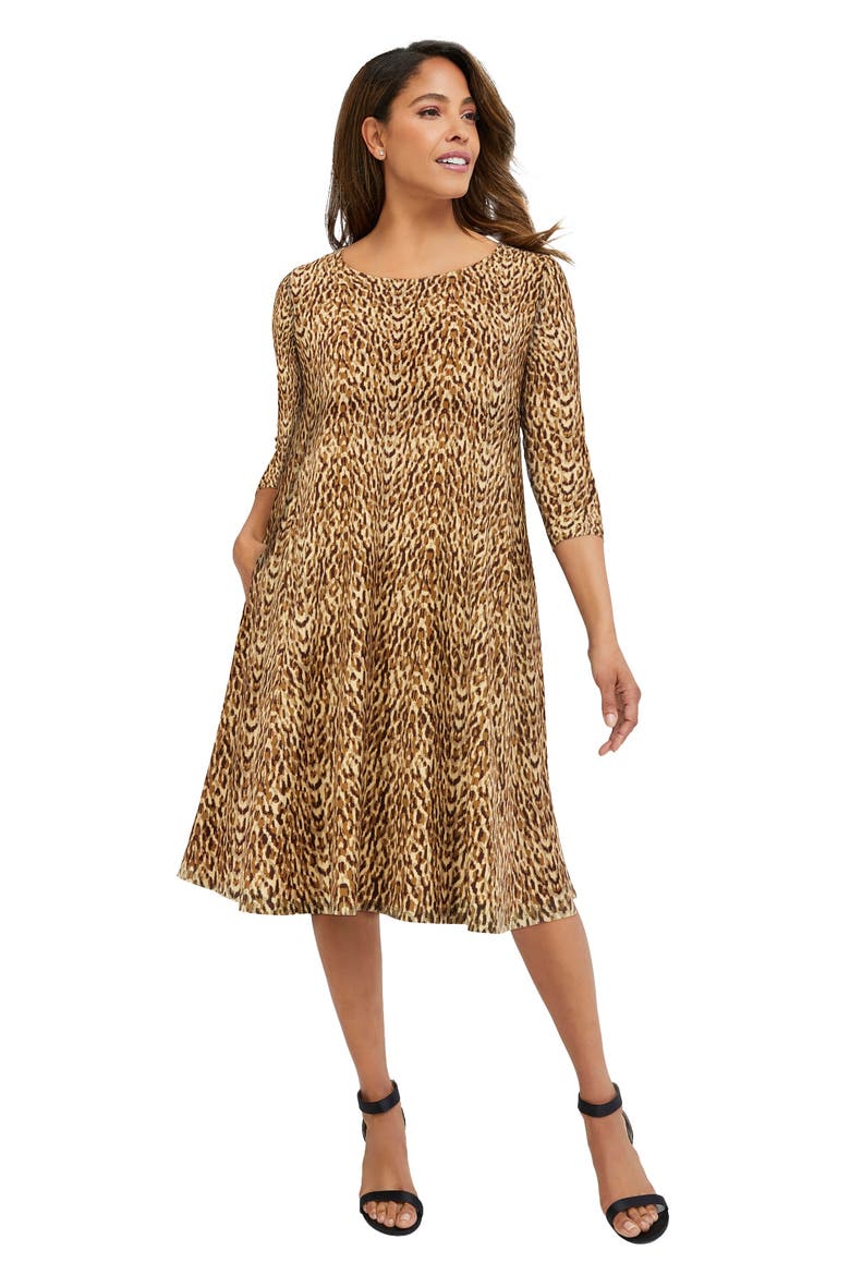 Stretch Knit Three Quarter Sleeve T Shirt Dress (plus), Main, color, NEUTRAL ANIMAL PRINT