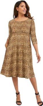 Jessica London Stretch Knit Three Quarter Sleeve T Shirt Dress (plus)