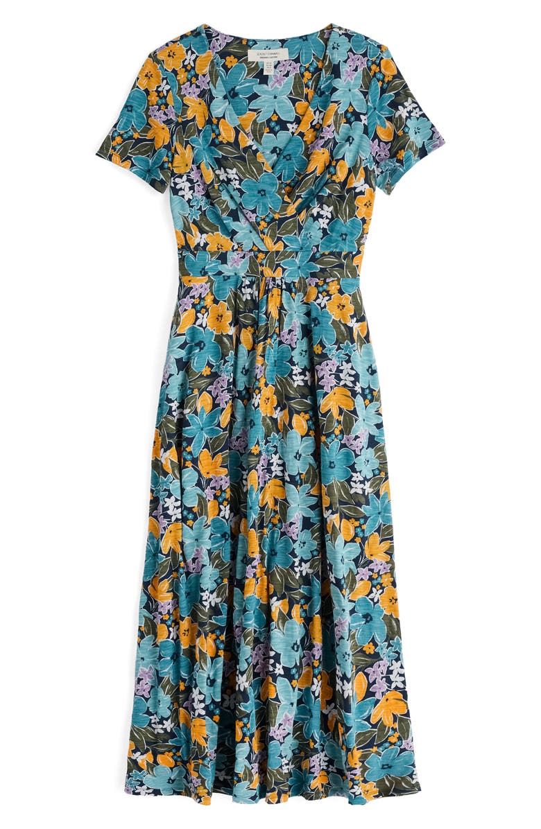 Seasalt Cornwall Chapelle Short Sleeve Organic Cotton Midi Dress, Main, color, Citrus Floral Poseidon