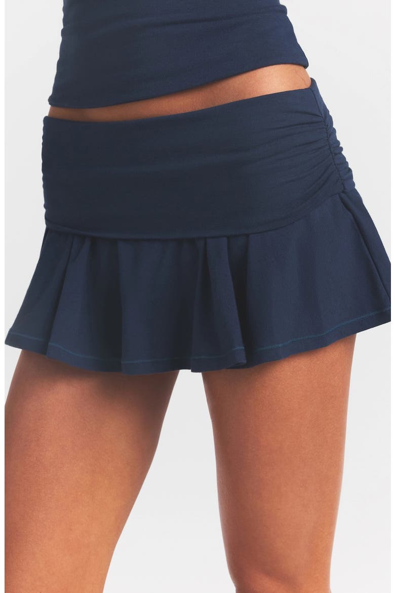 Foldover Cotton Blend Jersey Miniskort, Alternate, color, NAVY