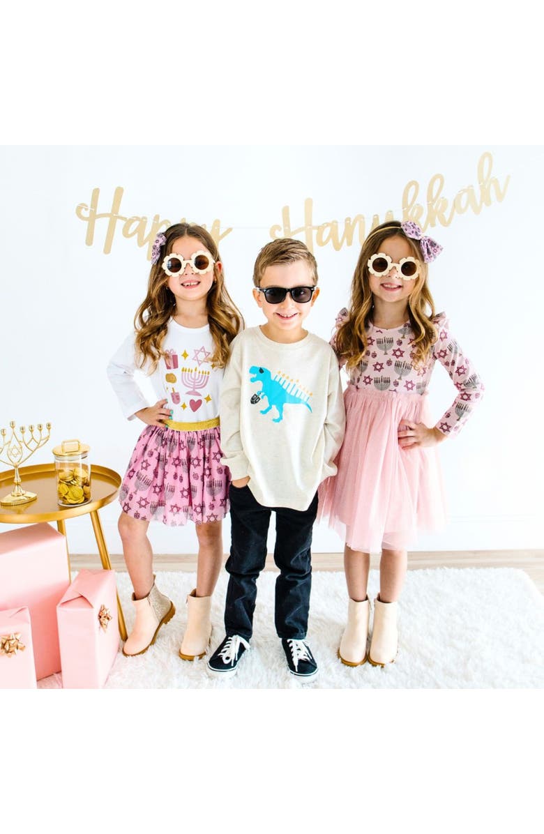 Sweet Wink Hanukkah Long Sleeve Tutu Dress, Alternate, color, Blush