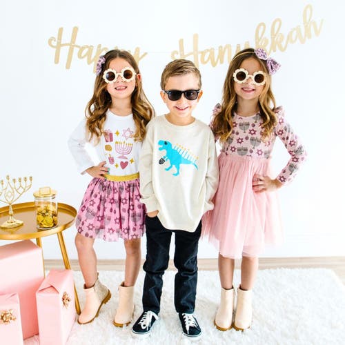 Sweet Wink Hanukkah Doodle Long Sleeve Shirt In White