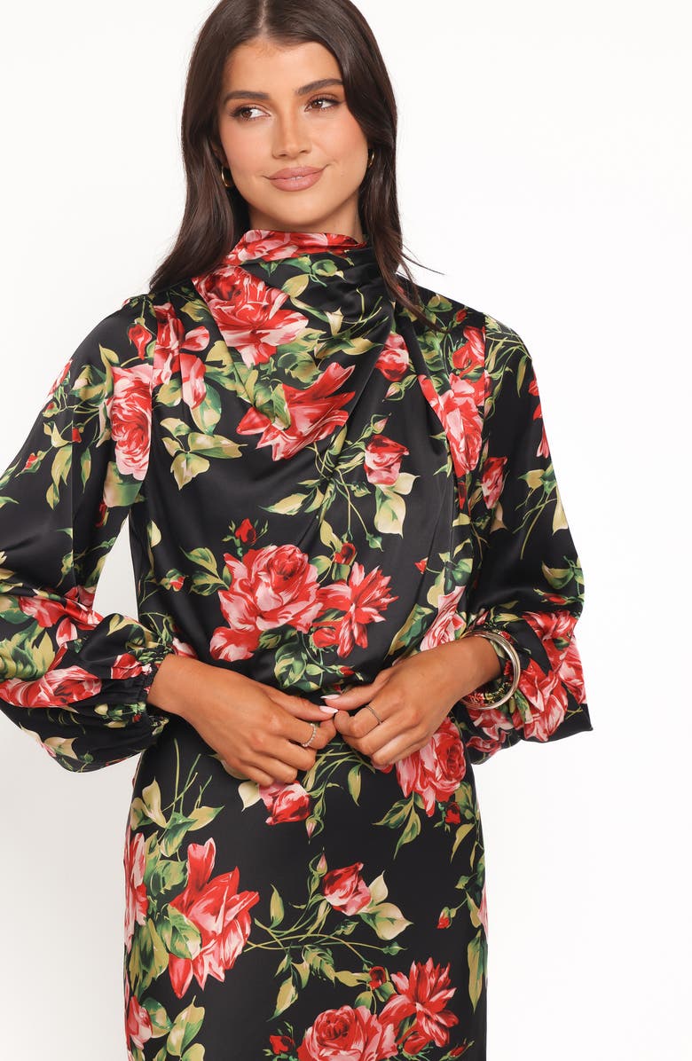 Petal & Pup Perrie Floral Long Sleeve Dress, Alternate, color, Black Floral