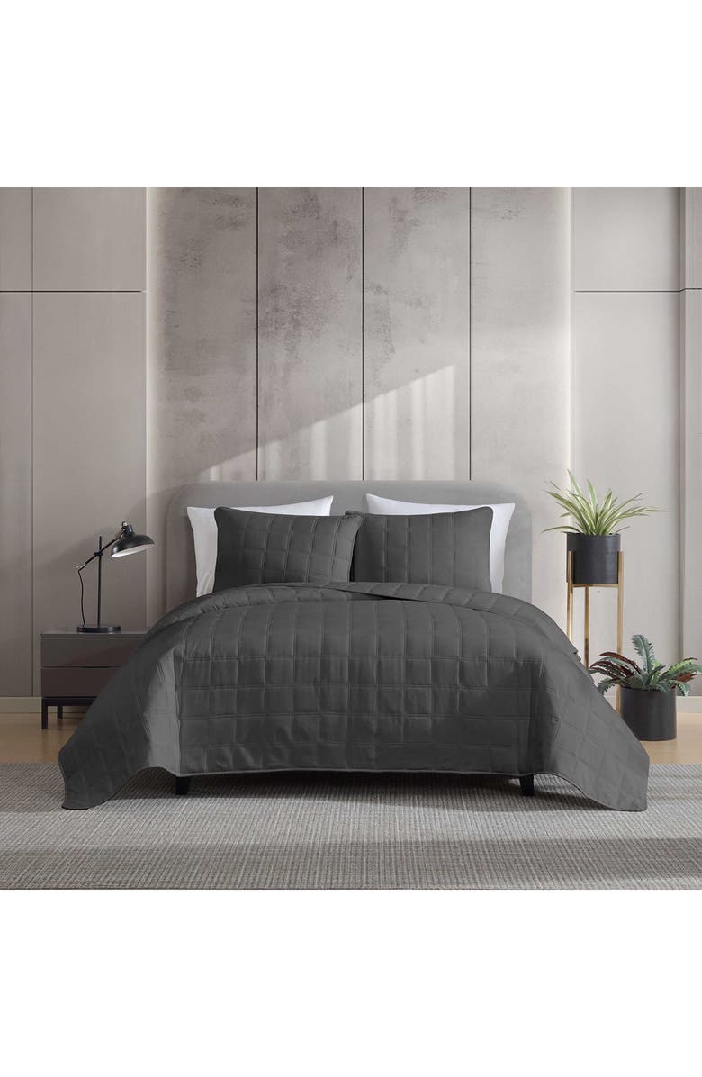 Kenneth Cole Reaction Stonewashed Solid Microfiber Quilt & Sham Set, Alternate, color, Dark Grey