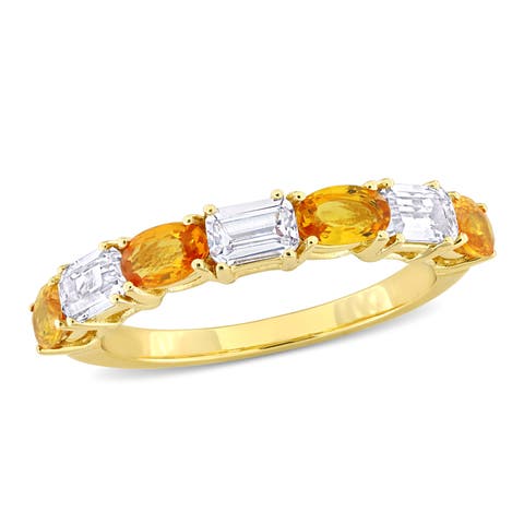 Sapphire & White Sapphire Semi-Eternity Ring 14k