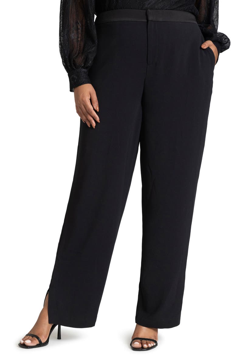 ELOQUII High Waist Slit Hem Straight Leg Pants, Main, color, 