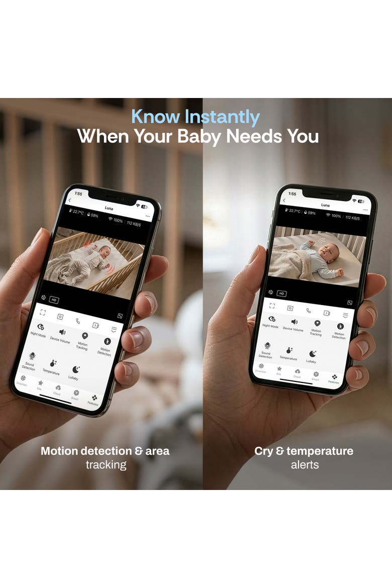 Luna Baby Camera - 2K HD Smart Monitor with Cry & Temperature Detection, Alternate, color, White