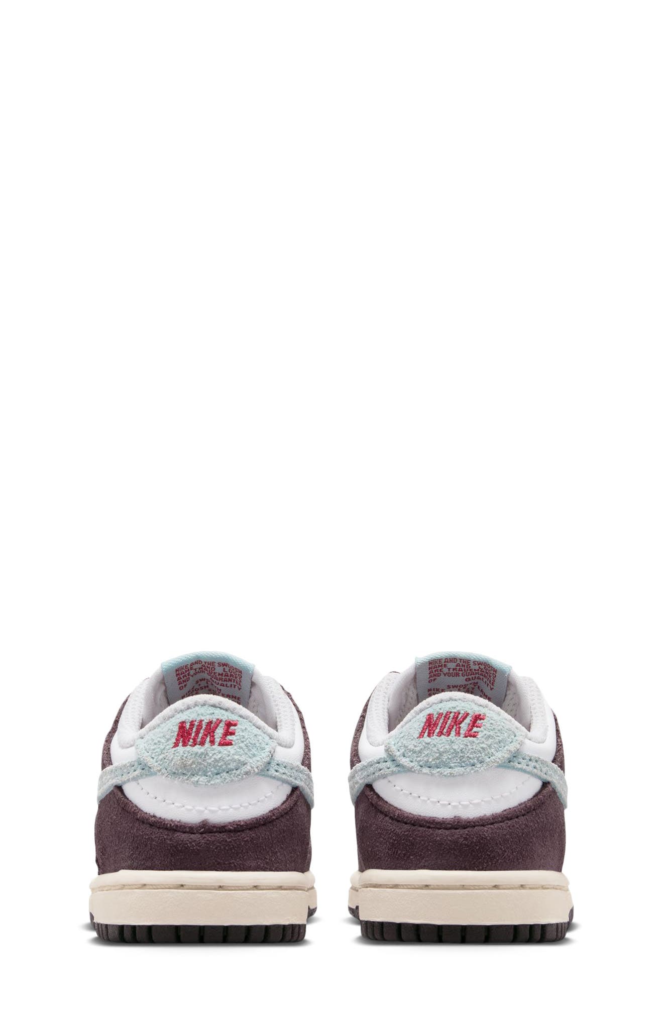 Kids' Dunk Low Basketball Sneaker, Alternate, color, WHITE/ BURGUNDY/ GLACIER BLUE