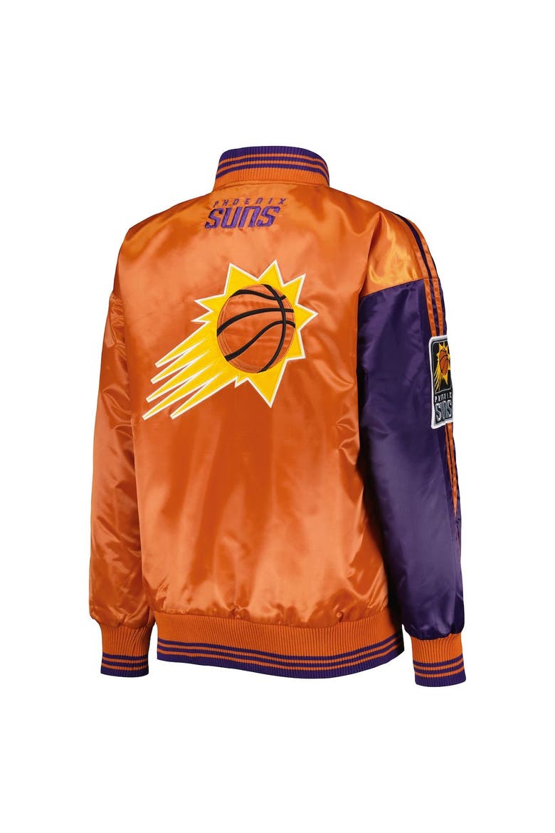 Women's Starter Purple/Orange Phoenix Suns Split Colorblock Satin Full-Snap Varsity Jacket, Alternate, color, Purple