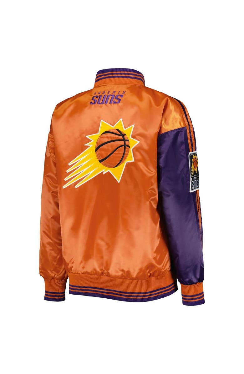 STARTER Women's Starter Purple/Orange Phoenix Suns Split Colorblock Satin Full-Snap Varsity Jacket, Alternate, color, Purple
