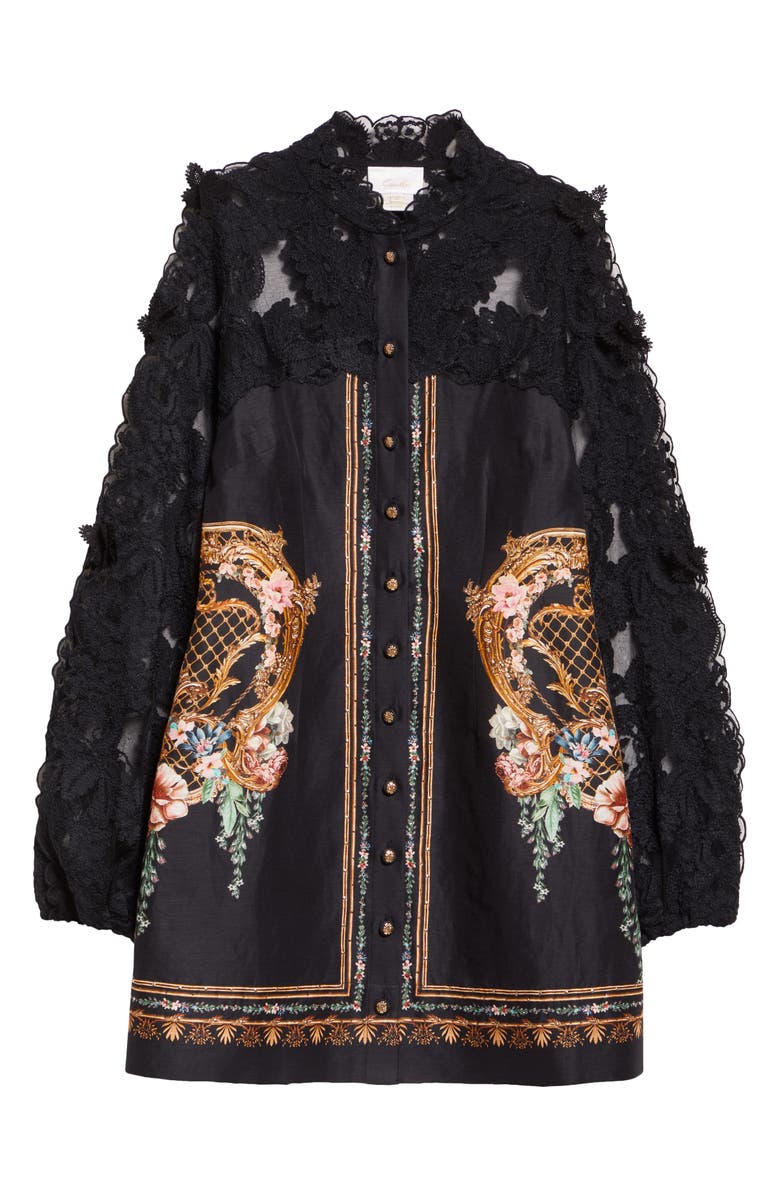 Camilla Noble Endeavors Lace Long Sleeve Linen & Silk Mini Shirtdress, Alternate, color, Noble Endeavors