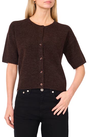 Vince Camuto Short Sleeve Cardigan In Brown