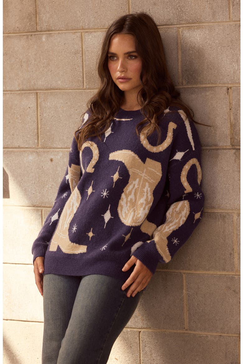 Lucky Boots Crewneck Sweater, Alternate, color, NAVY