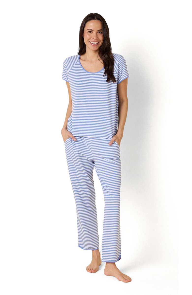The Cat's Pajamas Pima Knit Short Sleeved Simple Set, Main, color, Essential Stripe Provence