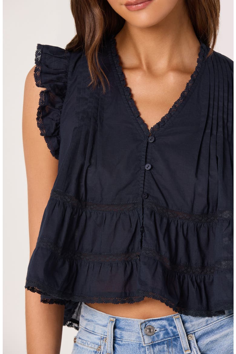 Julie Flutter Sleeve Eyelet Cotton Top, Alternate, color, NAVY