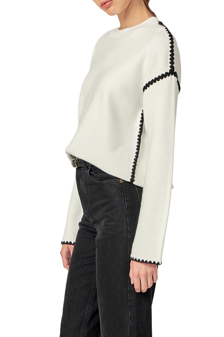 Embroidered Crewneck Sweater, Alternate, color, WHITE/BLACK