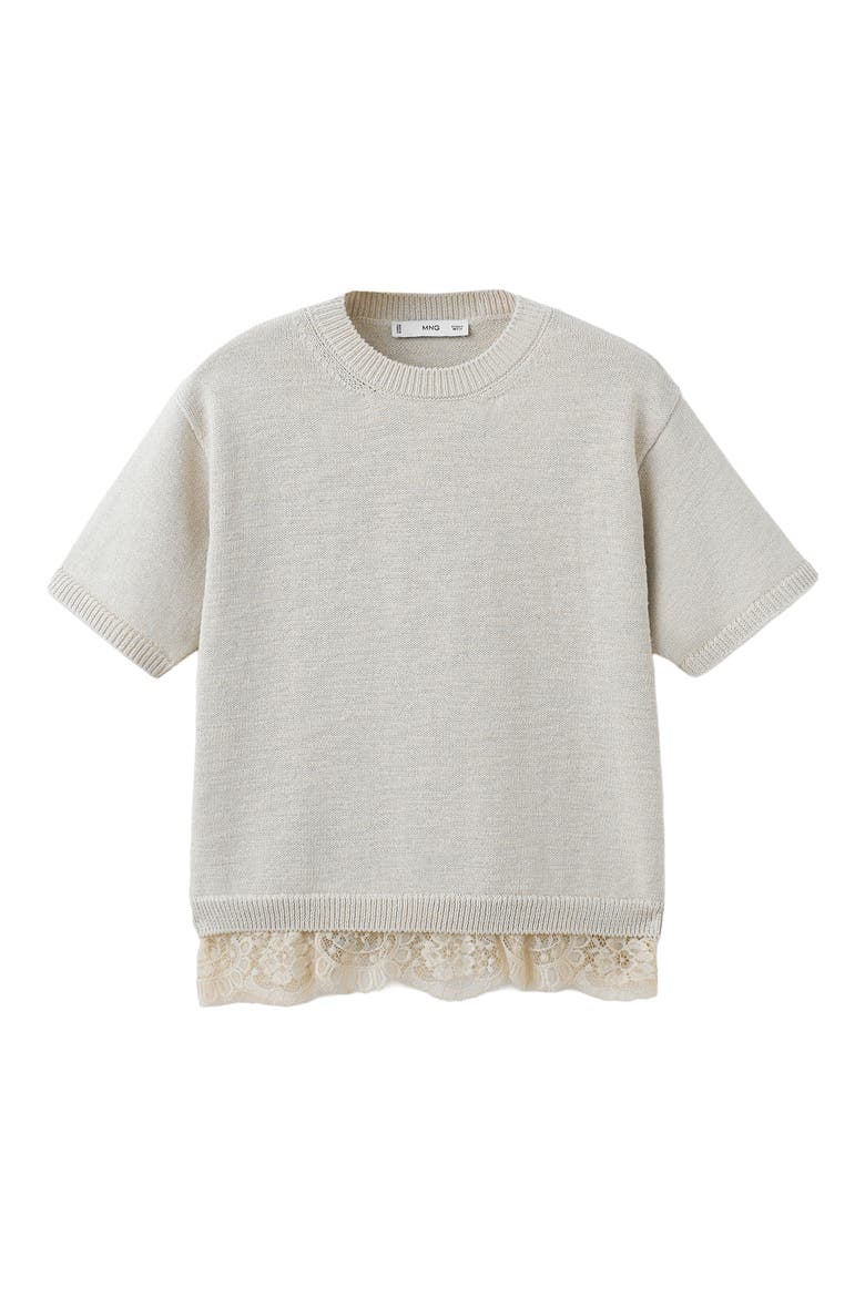 Lace Trim Short Sleeve Sweater, Alternate, color, LIGHT/ PASTEL GREY