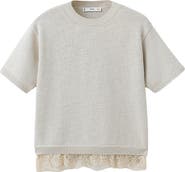 MANGO Lace Trim Short Sleeve Sweater