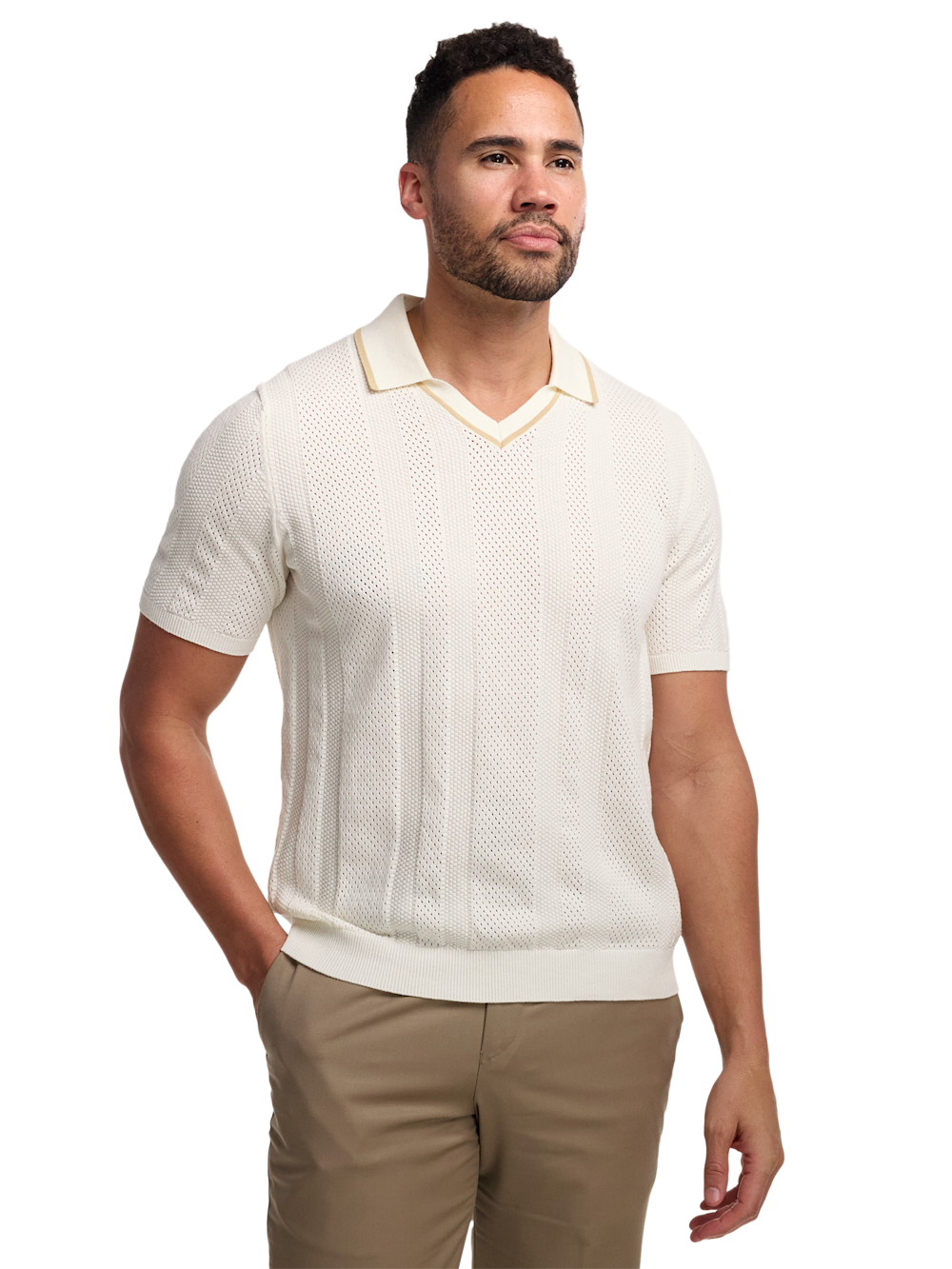 Cotton Crochet V-neck Polo - image 4