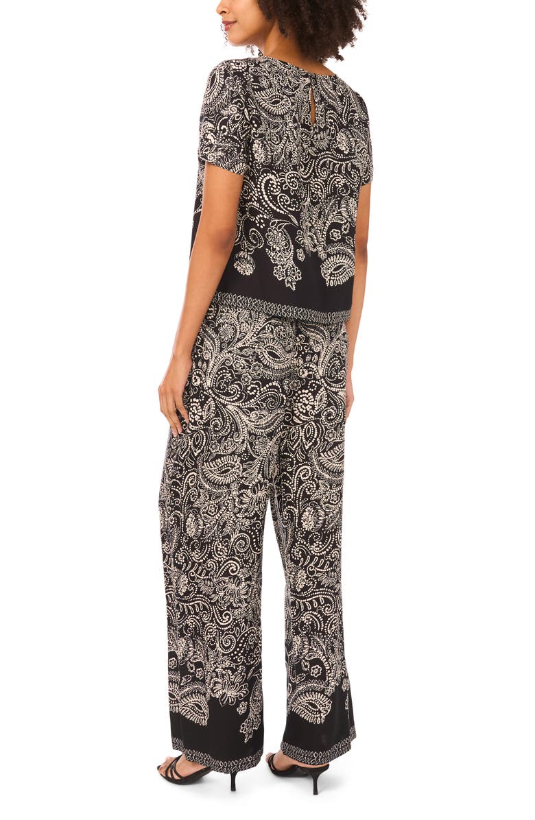 Vince Camuto Paisley Print Short Sleeve Top, Alternate, color, Rich Black