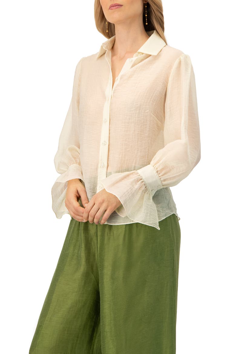 See-Through Long Sleeve Shirt With Wide Cuffs, Alternate, color, Ivory